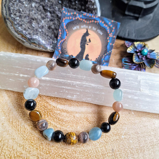 Travel protection bracelet crystal healing gift for him or her witchy jewellery stacking stretchy handmade bangle