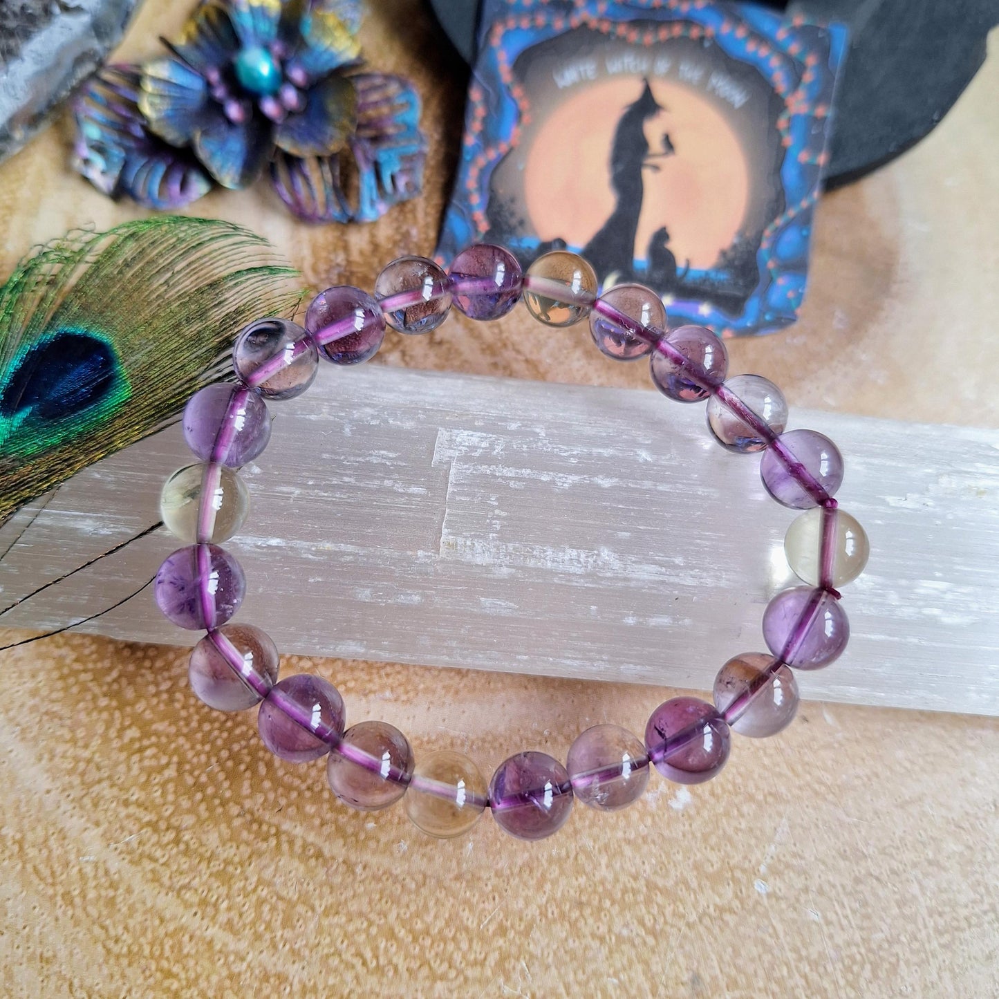 Ametrine bracelet crystal healing gift for her jewellery for him natural stone stacking stretch bangle