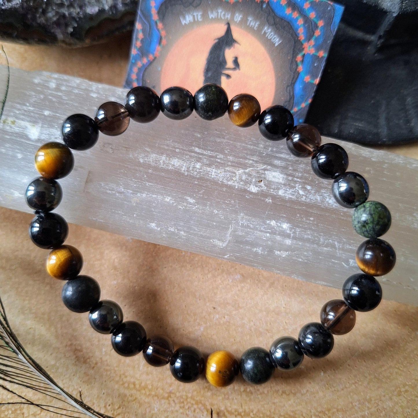 Protection bracelet for men or women Black tourmaline obsidian tigers eye jewellery gift for him or her