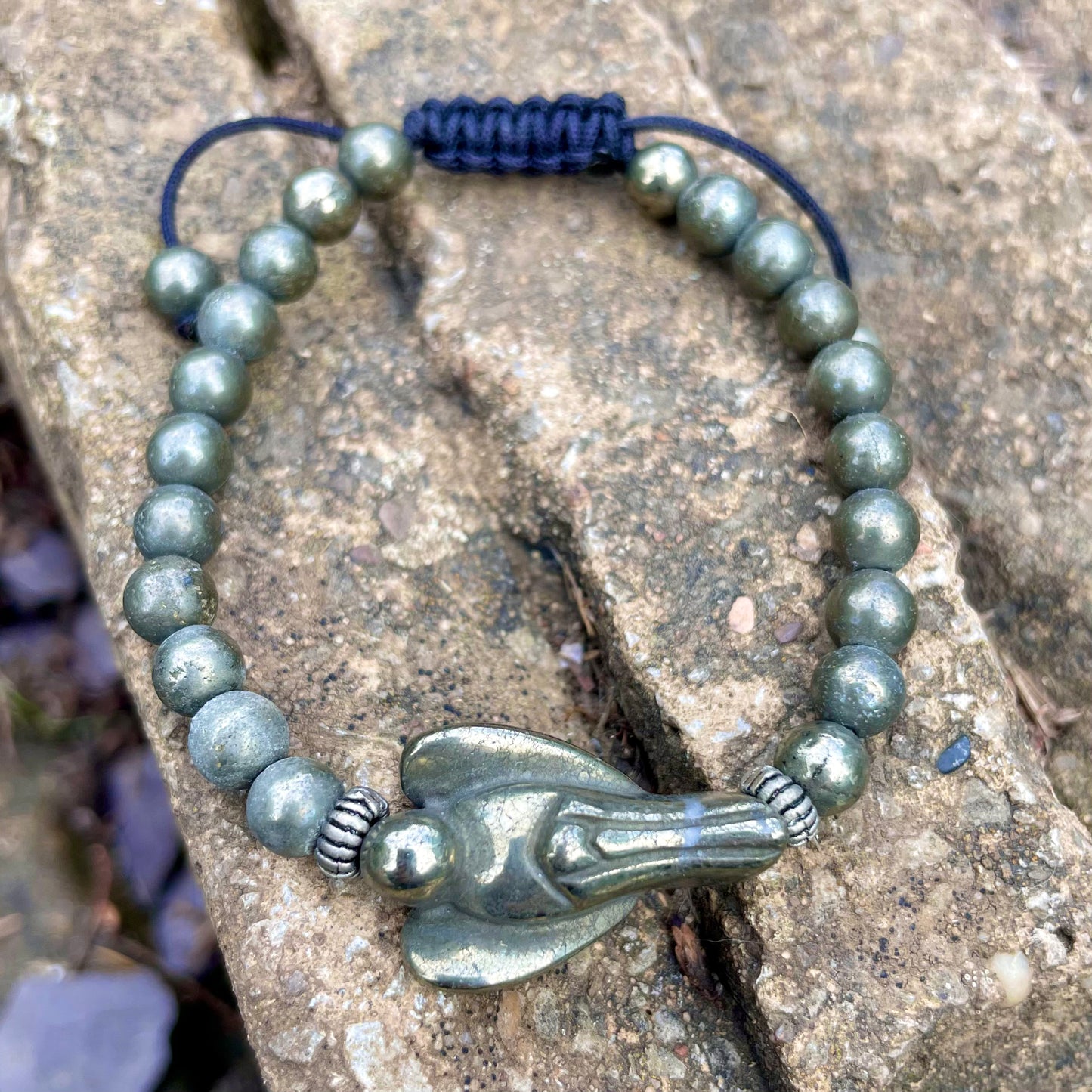 Pyrite Angel Adjustable Rope Bracelet