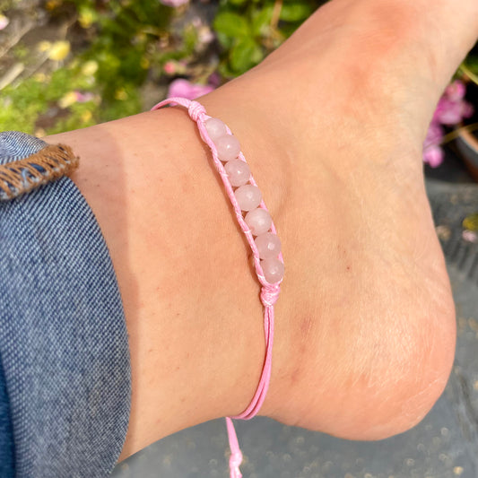 Rose Quartz 2 in 1 Adjustable Anklet & Bracelet