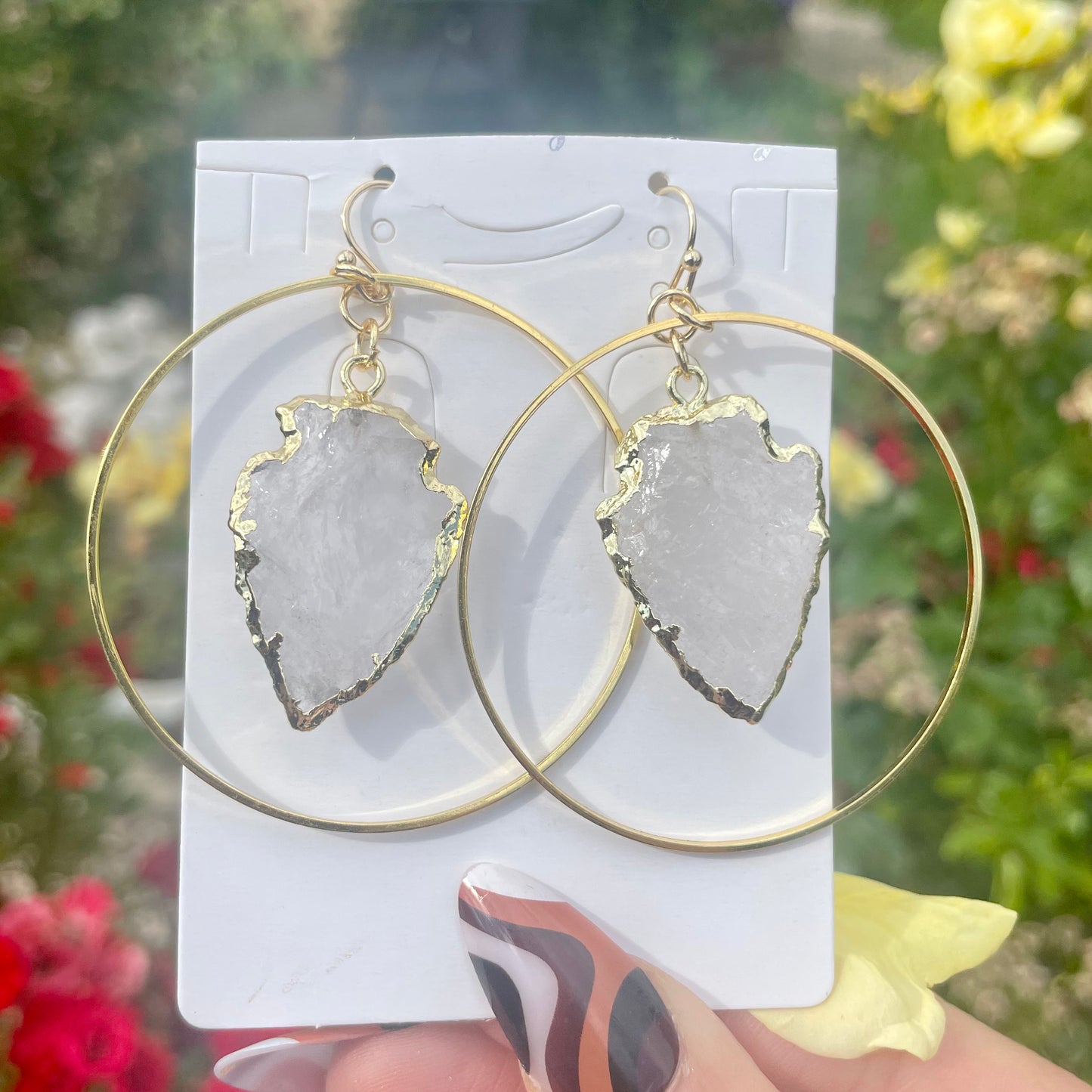 Clear Quartz Raw Arrow Gold Hoop Earrings