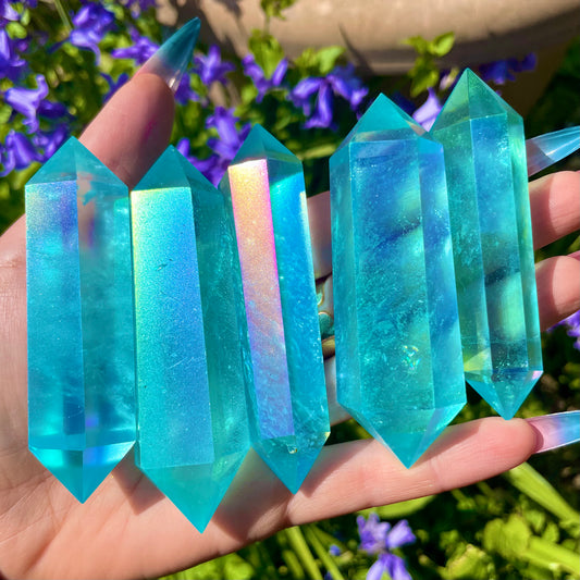 Aqua Aura Quartz Double Terminated Points