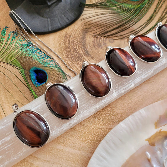 Red Tigers Eye Oval Pendants