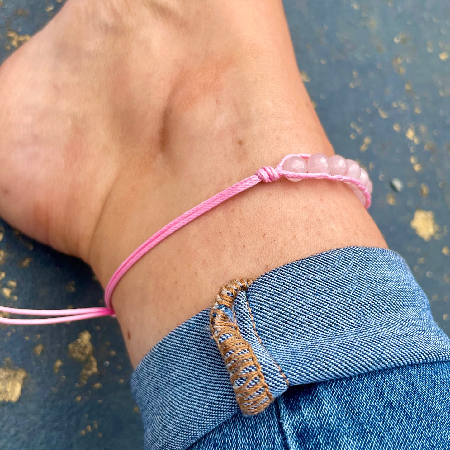 Rose Quartz 2 in 1 Adjustable Anklet & Bracelet