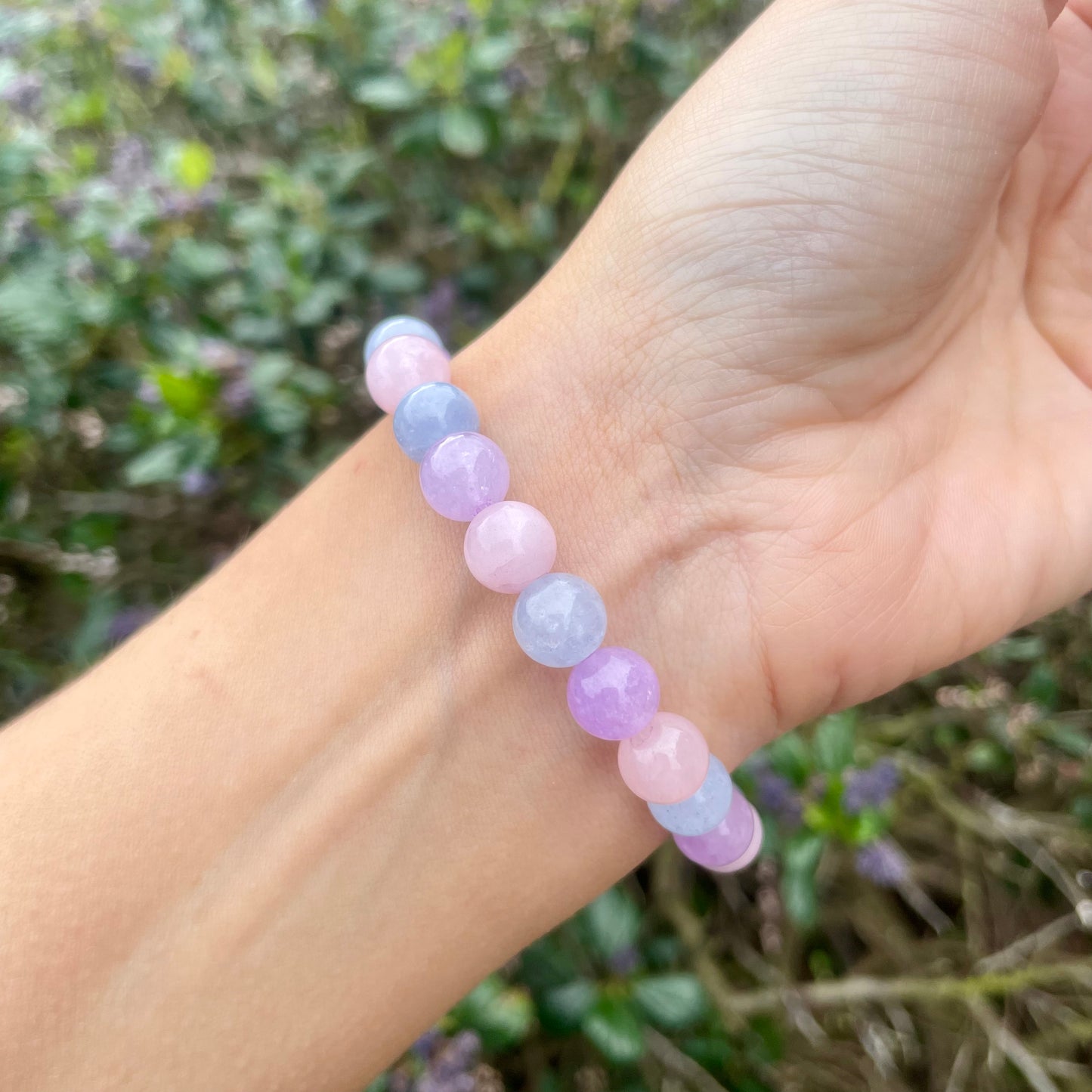 Rose Quartz, Lepidolite & Aquamarine Beaded Bracelet 🩷🩵💜