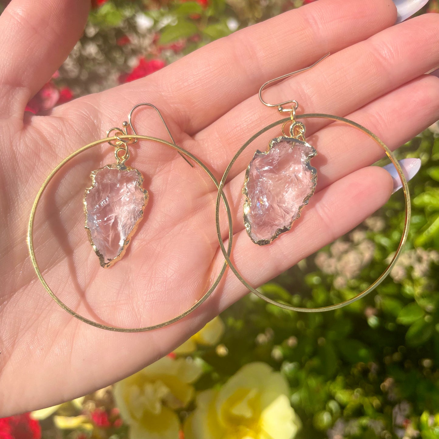 Clear Quartz Raw Arrow Gold Hoop Earrings