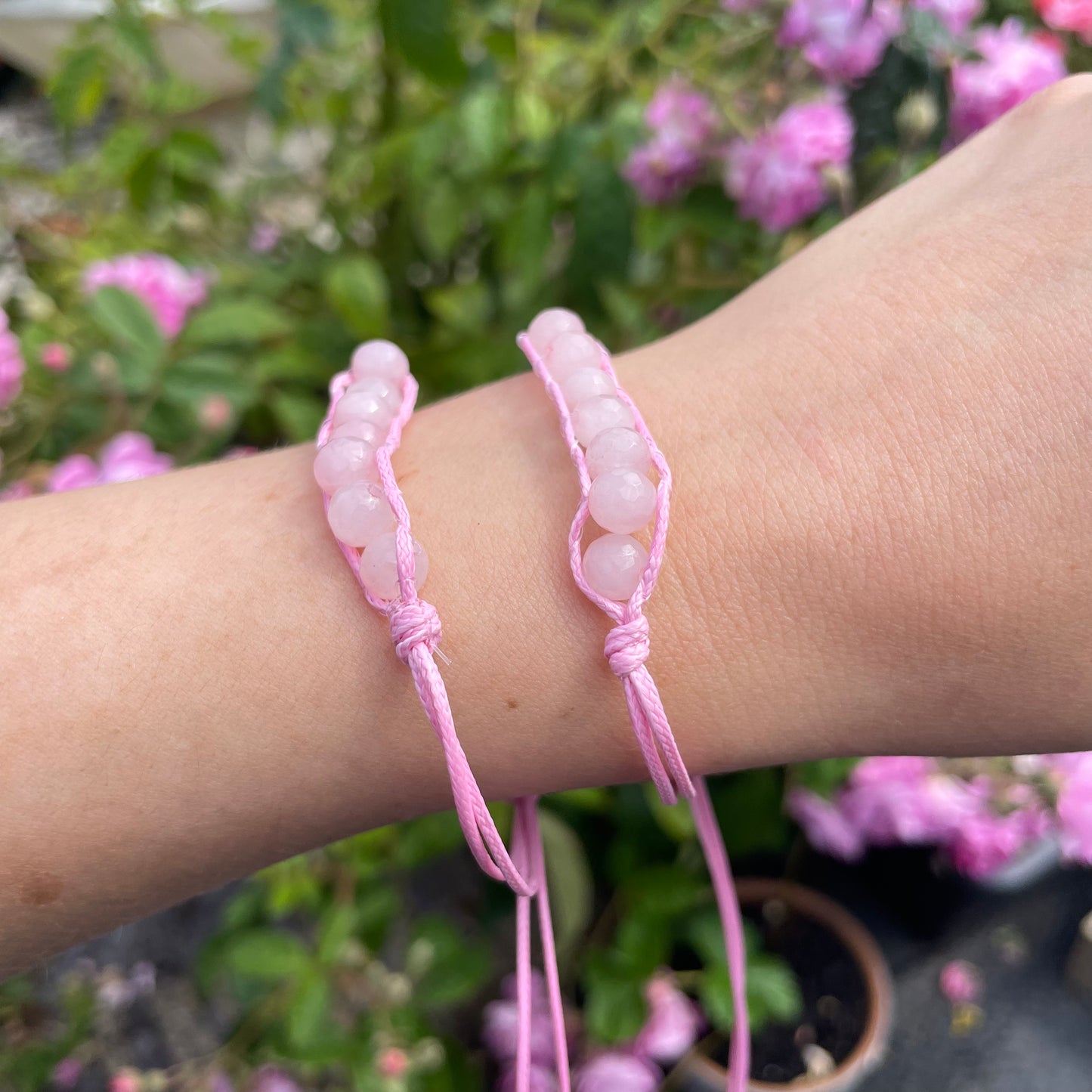 Rose Quartz 2 in 1 Adjustable Anklet & Bracelet