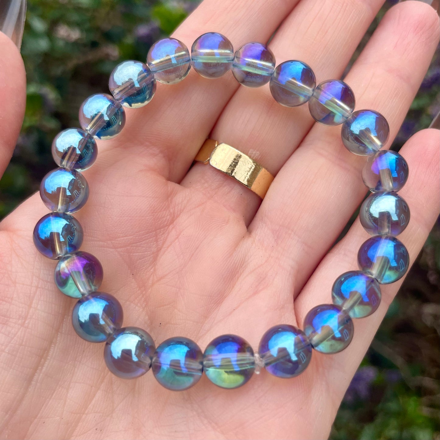 Blue Titanium Aura Quartz Beaded Bracelet 💙🌈