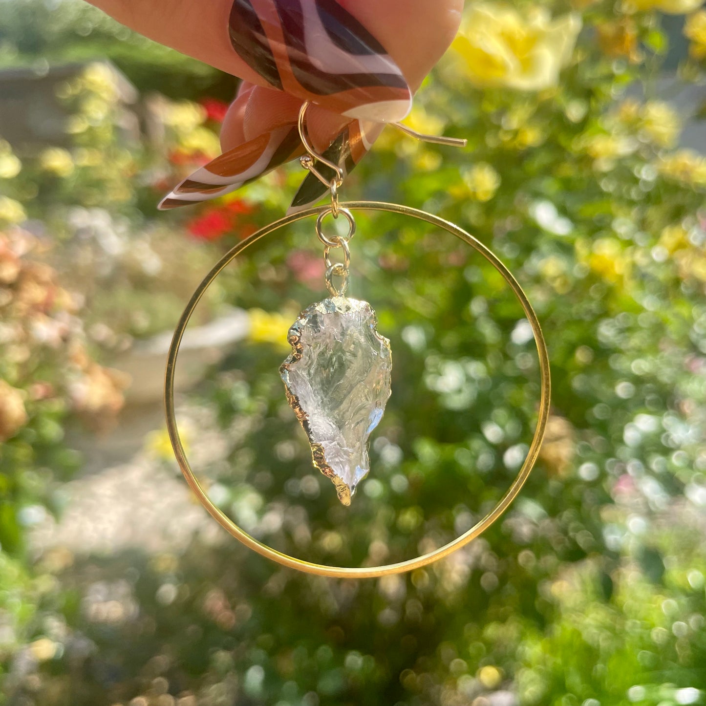 Clear Quartz Raw Arrow Gold Hoop Earrings