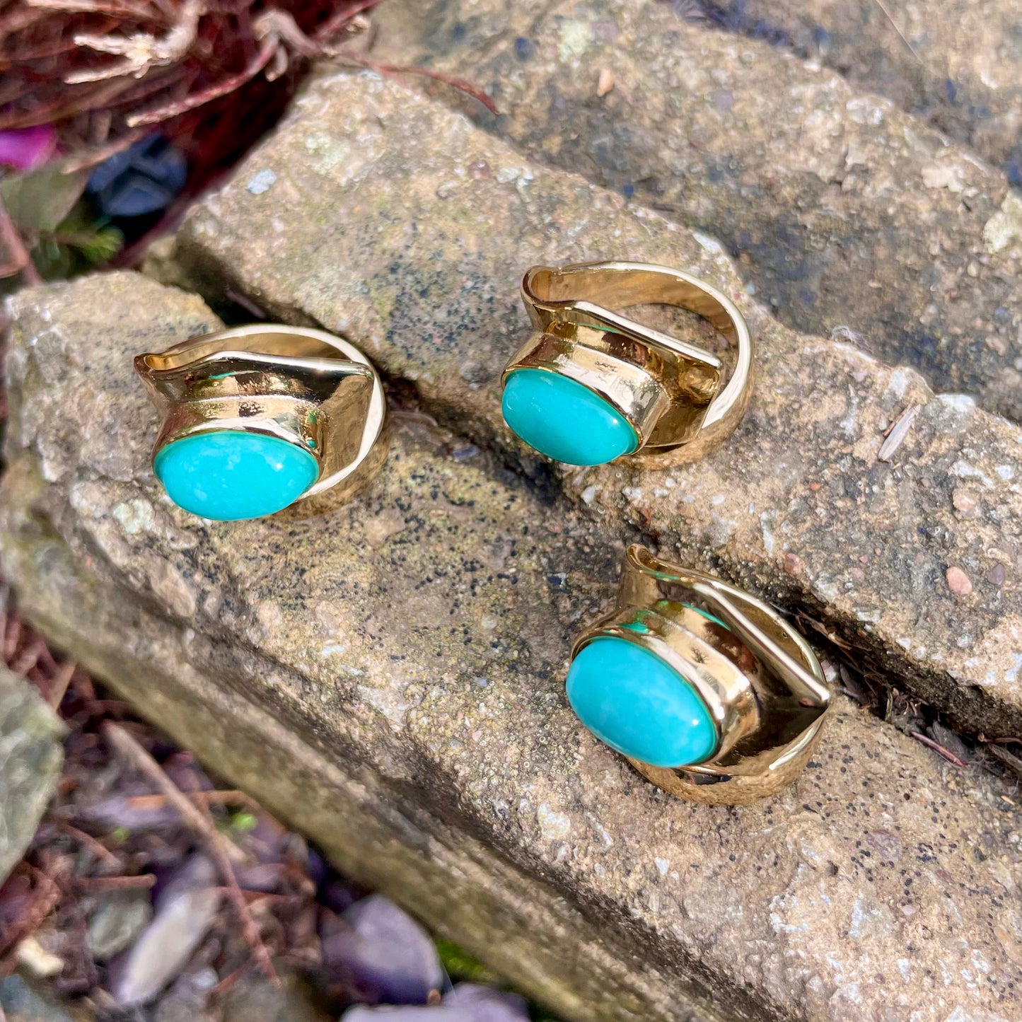 Amazonite Gold Cuff Style Adjustable Ring