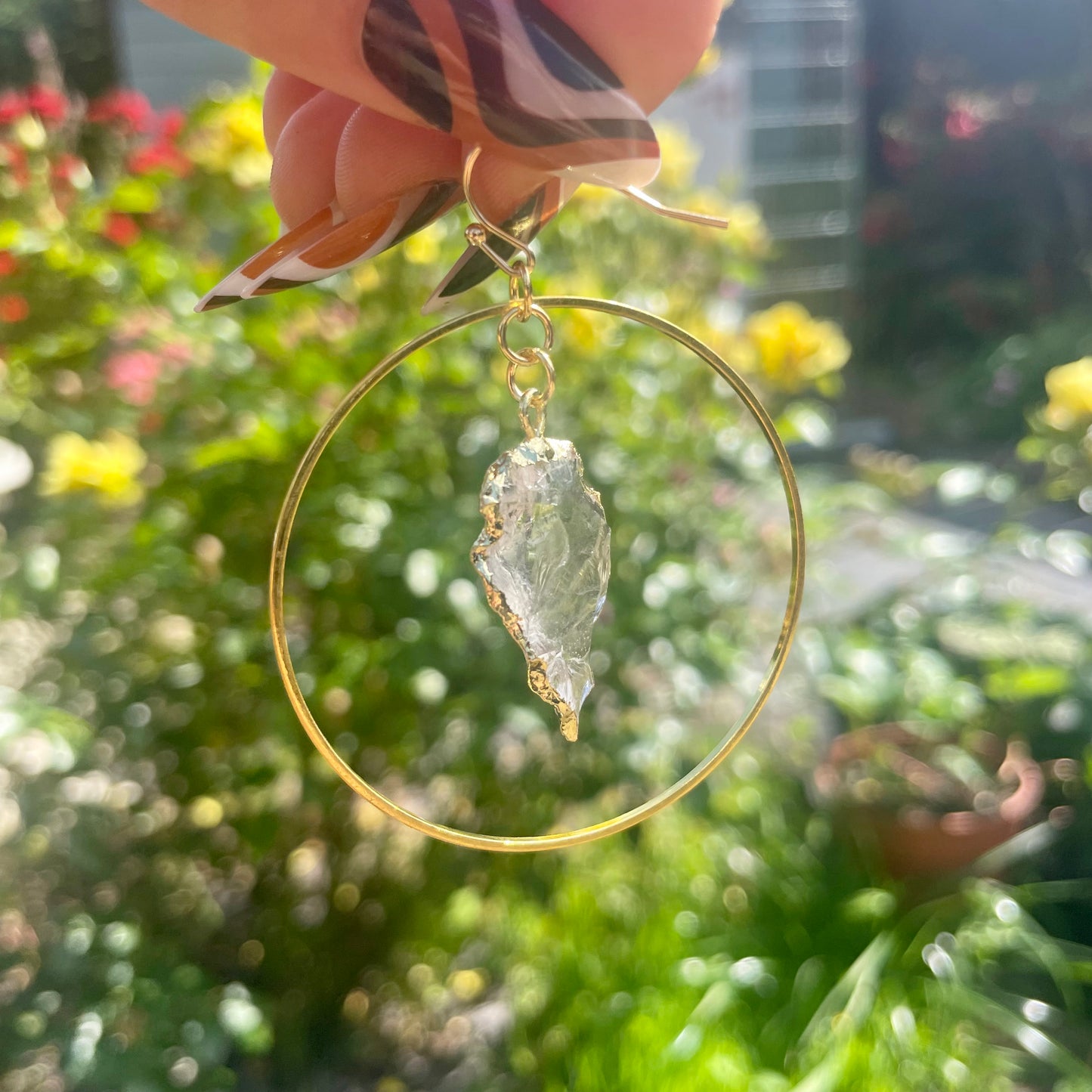 Clear Quartz Raw Arrow Gold Hoop Earrings