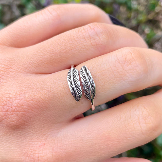Angelic Feather Sterling Silver Adjustable Ring