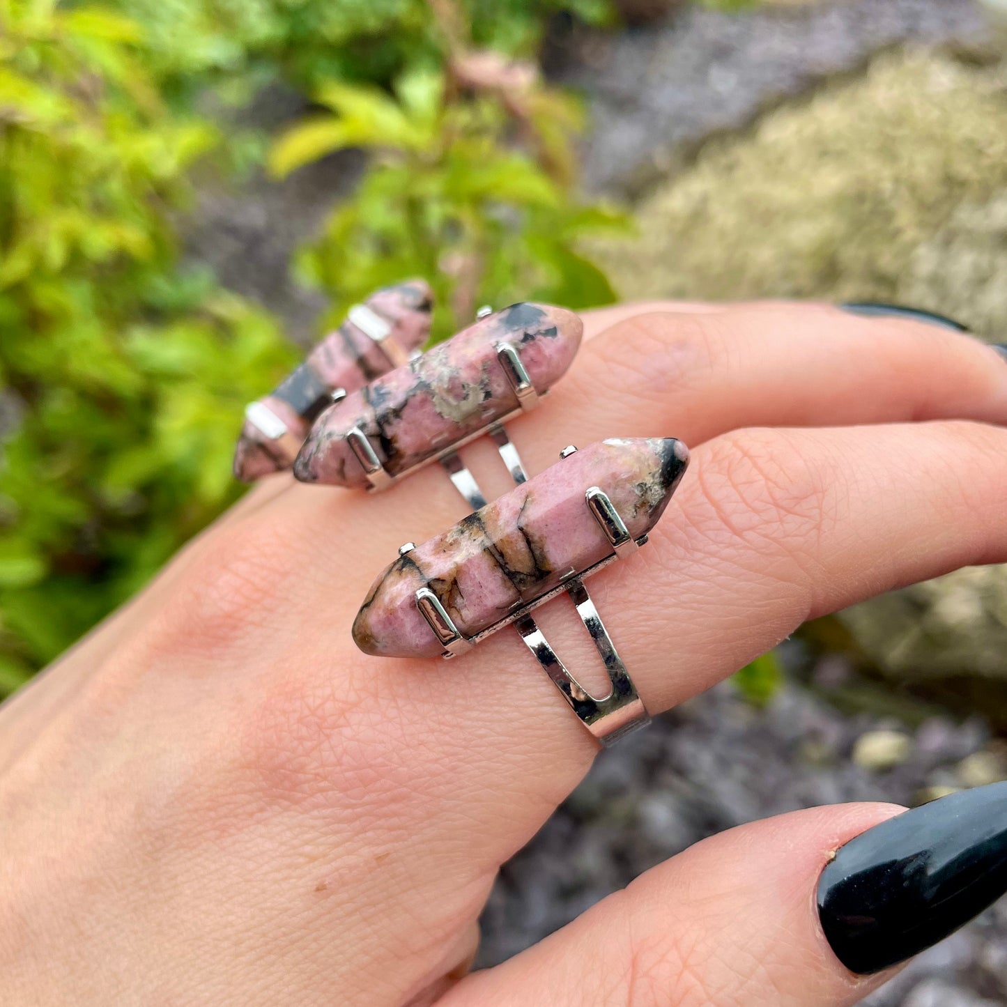 Rhodonite Double Terminated Point Adjustable Ring