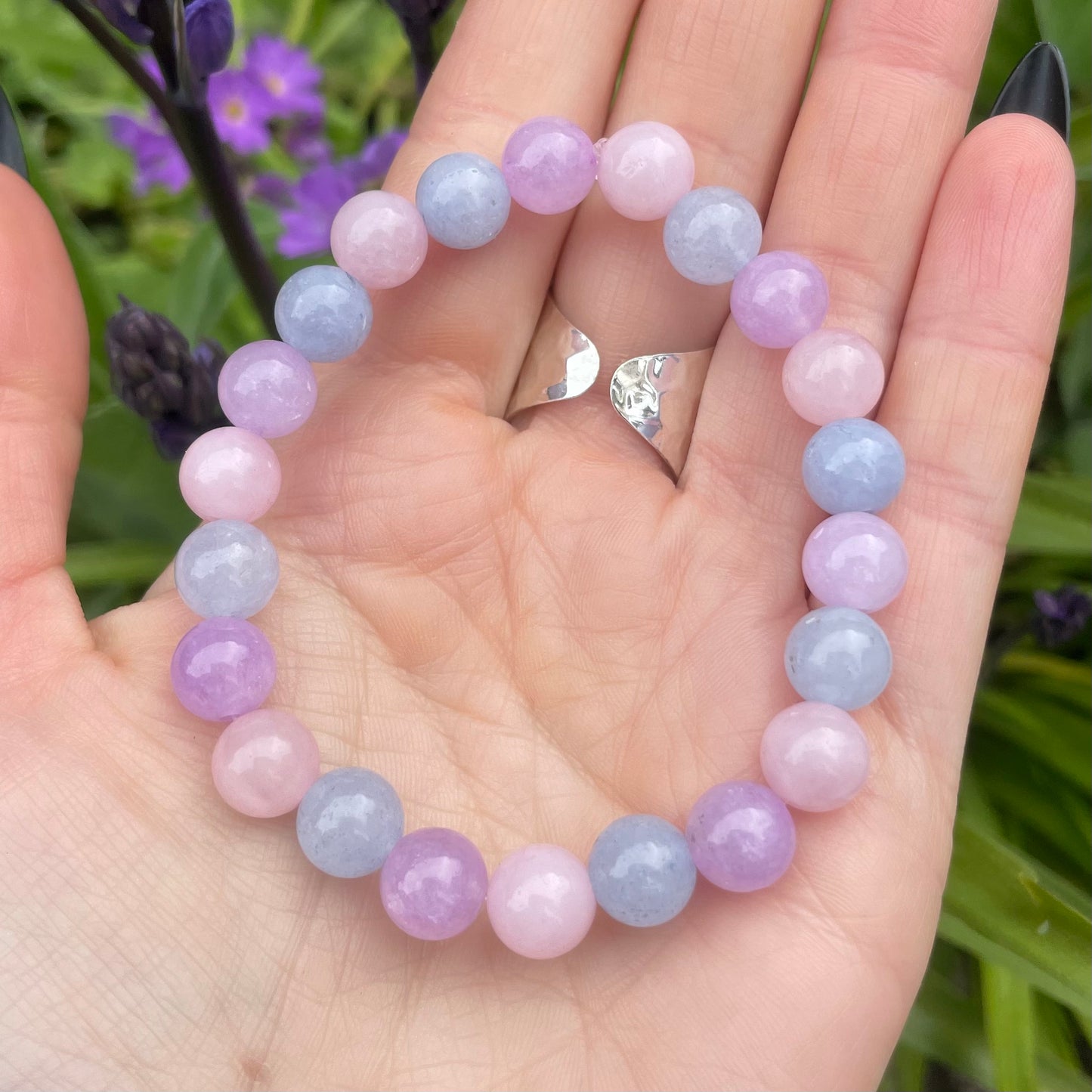 Rose Quartz, Lepidolite & Aquamarine Beaded Bracelet 🩷🩵💜