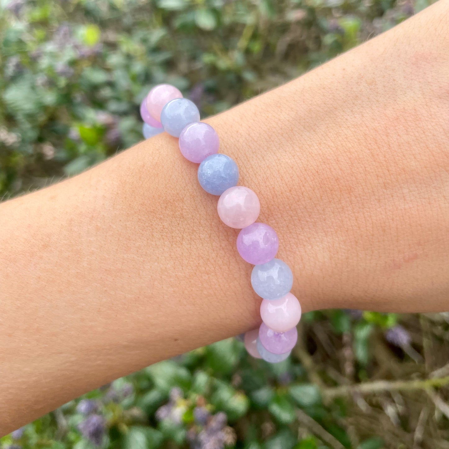 Rose Quartz, Lepidolite & Aquamarine Beaded Bracelet 🩷🩵💜