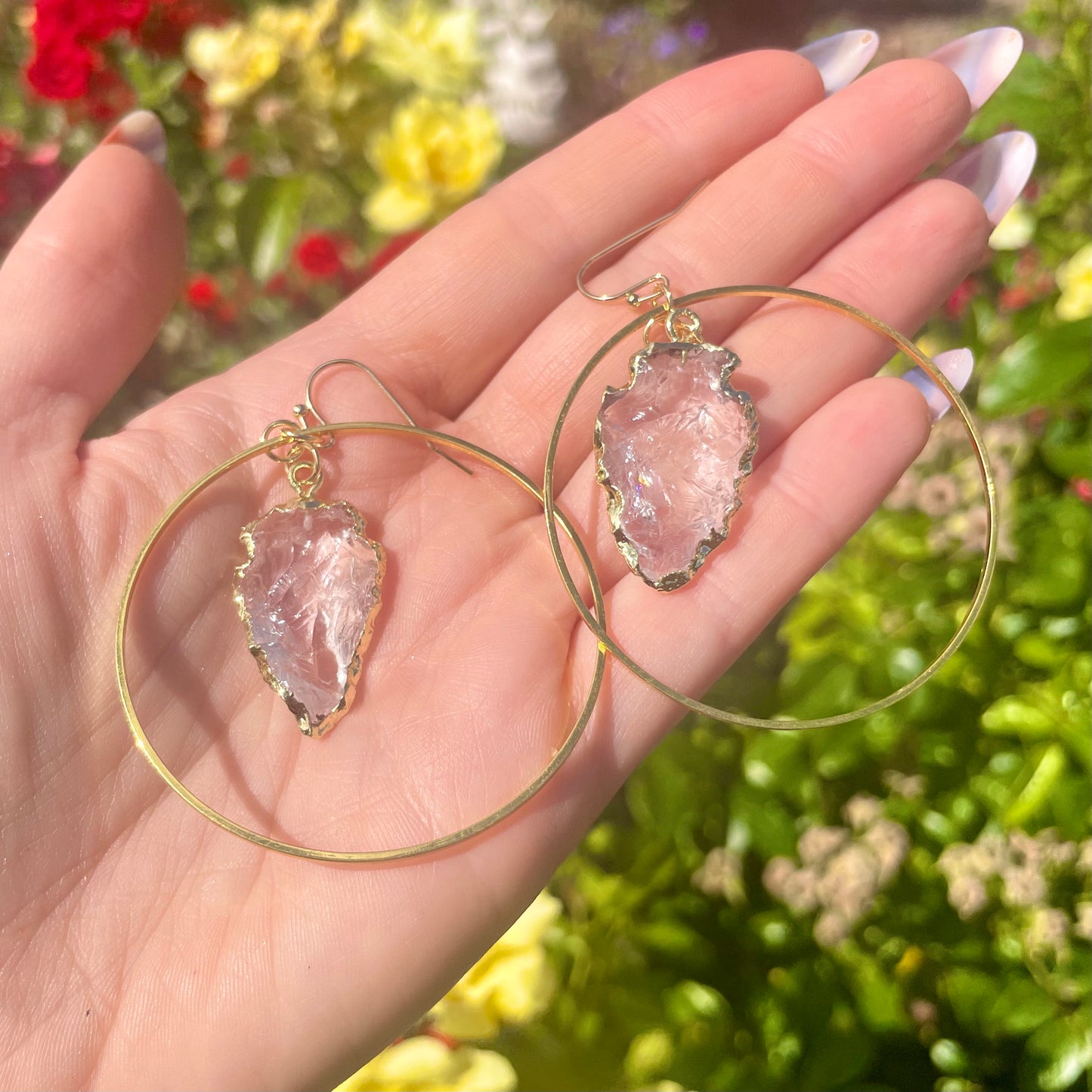 Clear Quartz Raw Arrow Gold Hoop Earrings