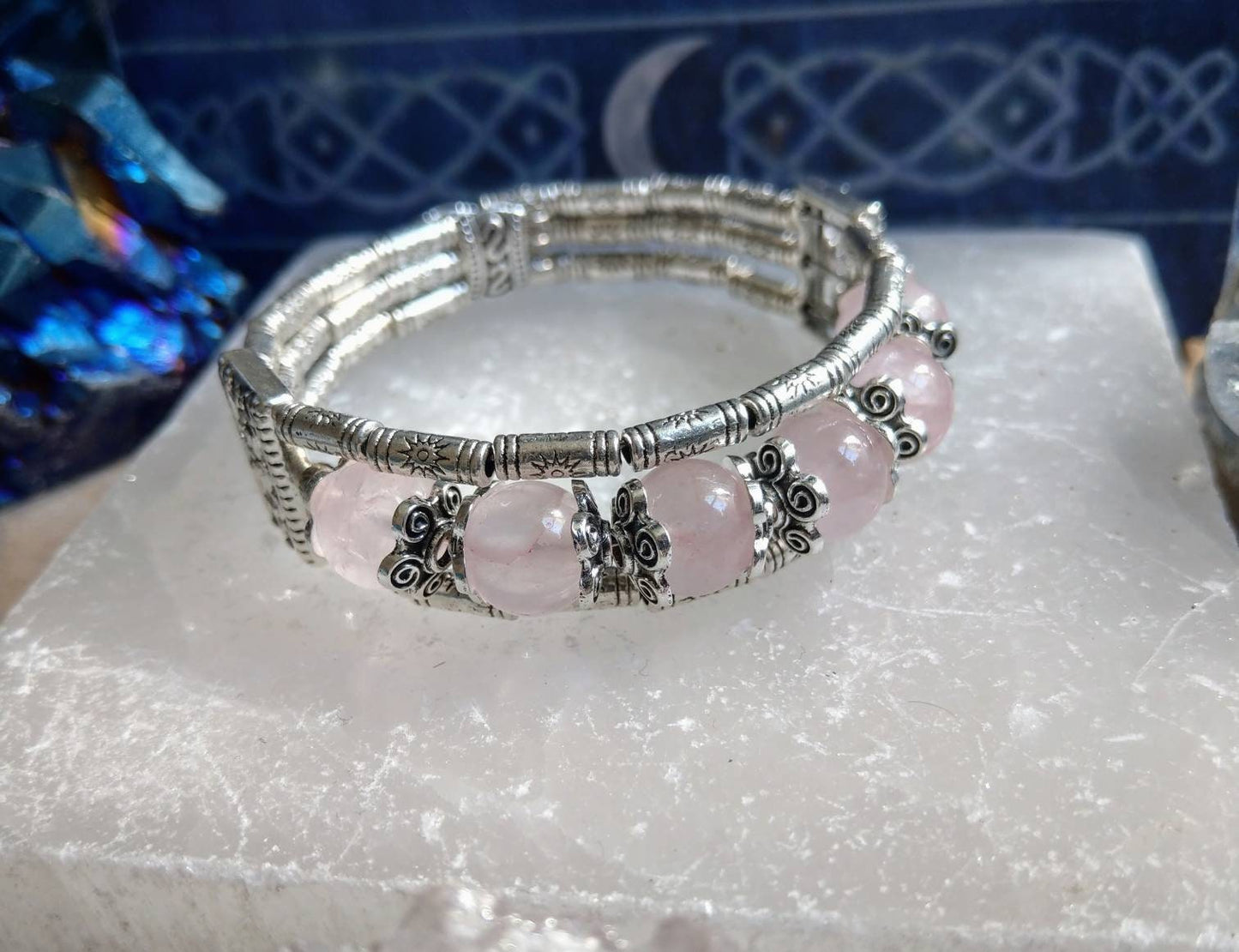 Rose Quartz Cuff Bangle Bracelet