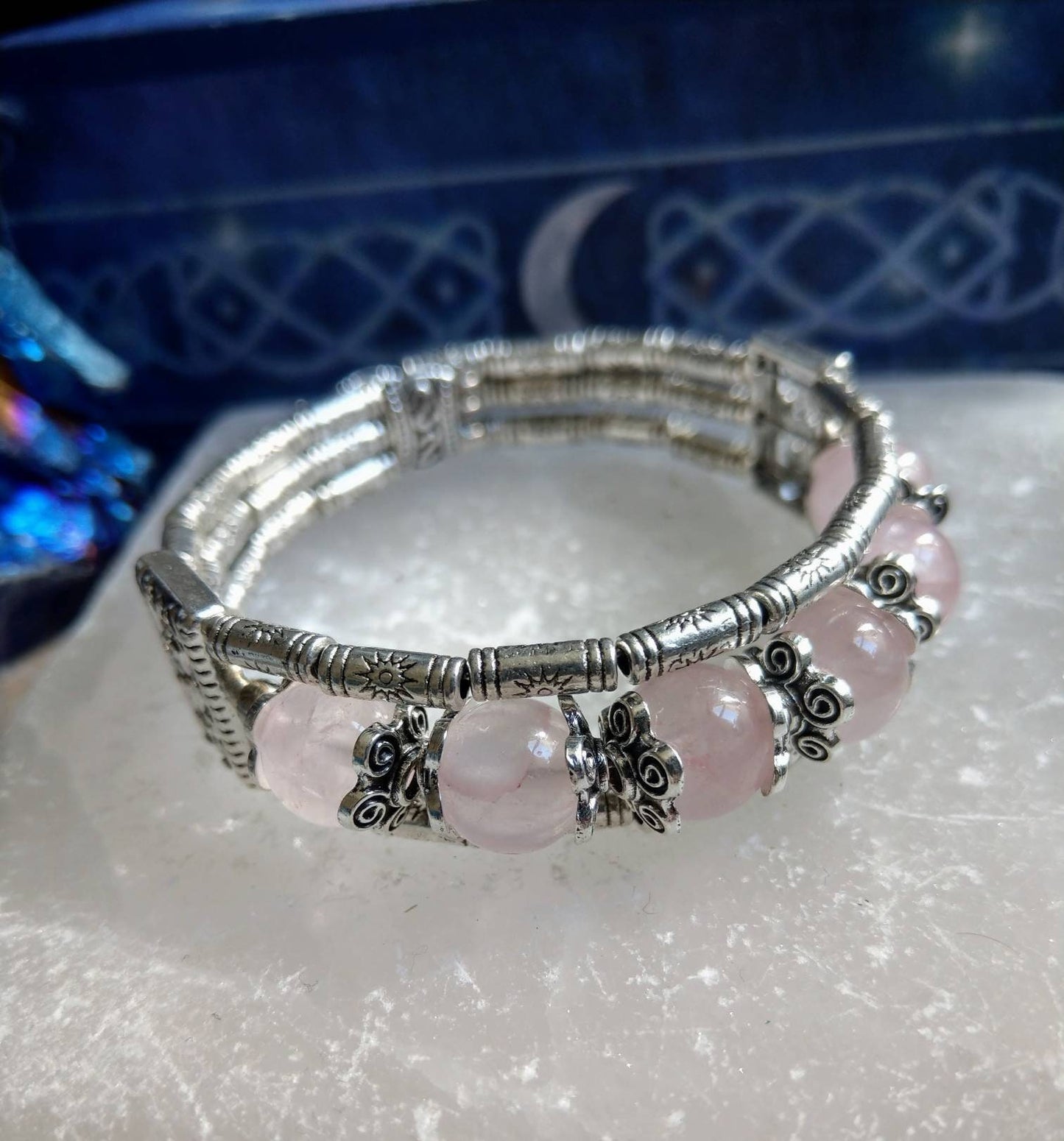 Rose Quartz Cuff Bangle Bracelet