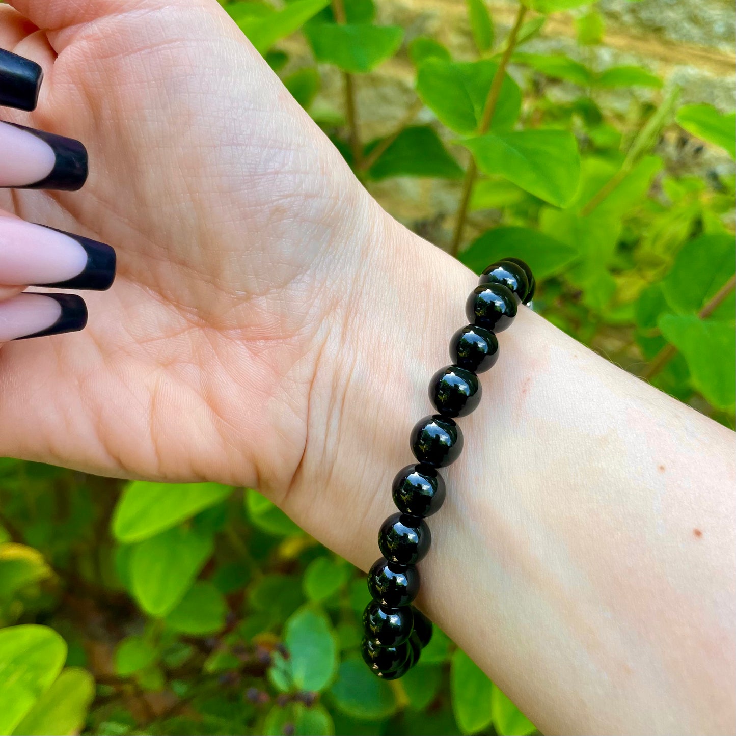 Black Tourmaline and Rutilated Quartz Beaded Bracelet 🖤🤍🖤