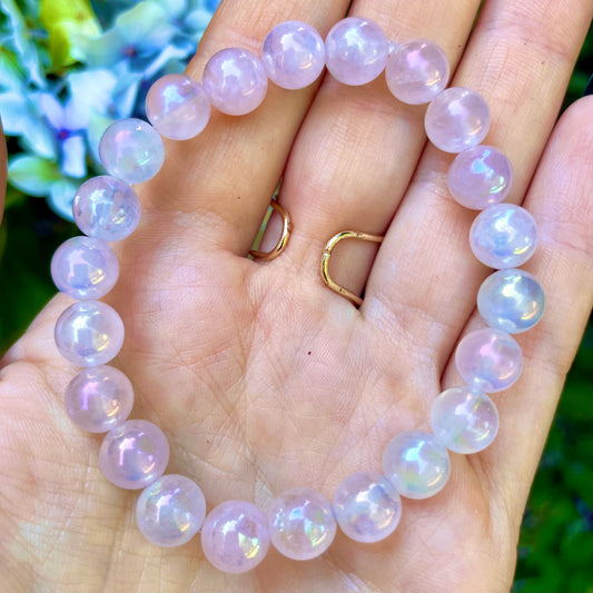 Rose Aura Quartz Beaded Bracelet 💗🔮🌈