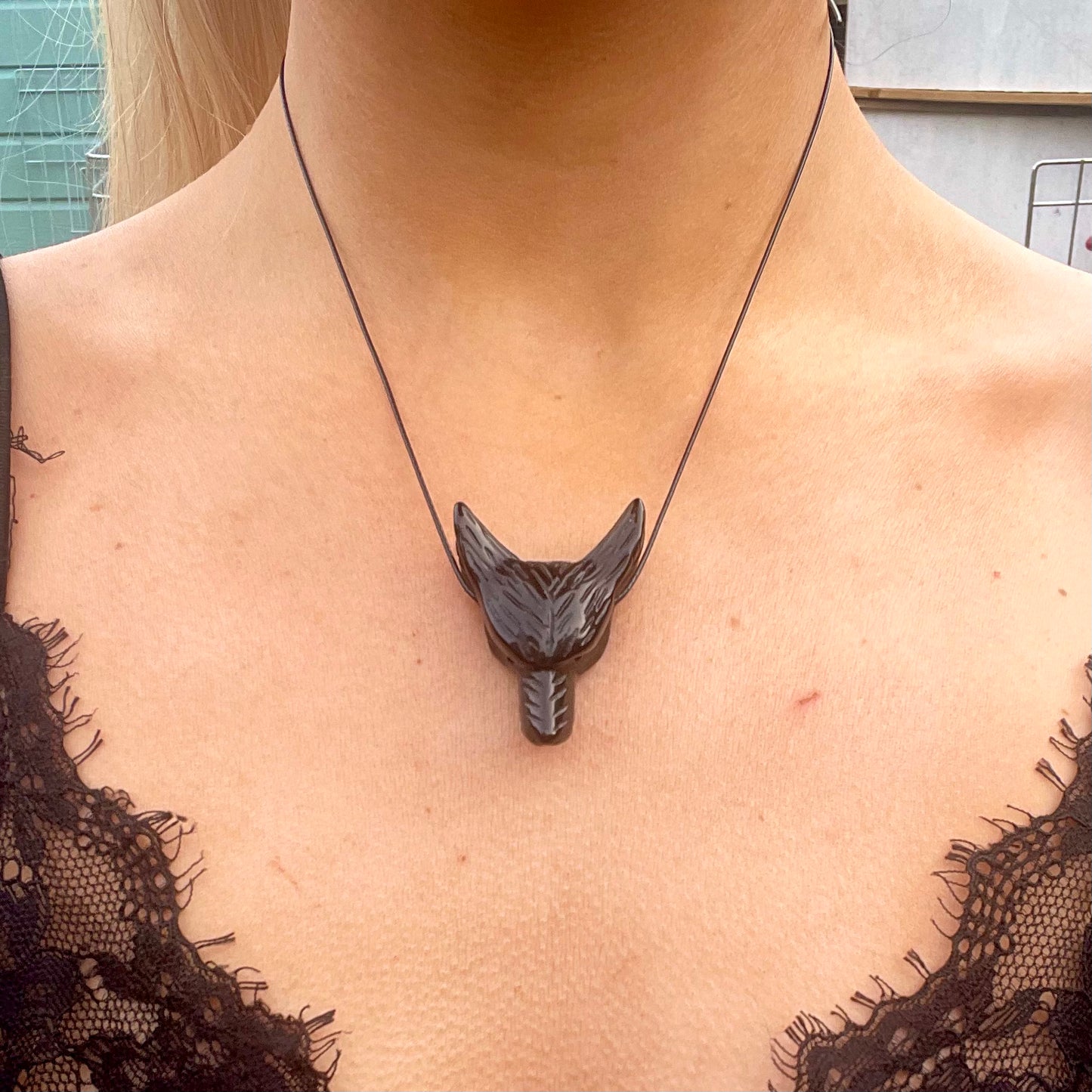 Black Obsidian Wolf Choker Necklace