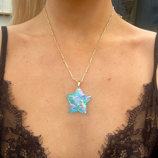 Aqua Aura Quartz Star Necklace