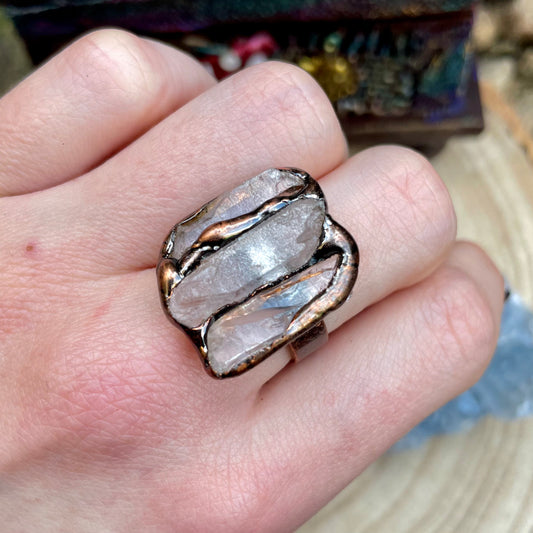 Clear Quartz Triple Strip Antique Style Ring 🤍🤎