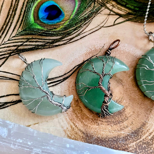 Green Aventurine Crescent Moon Wire Wrapped Pendants