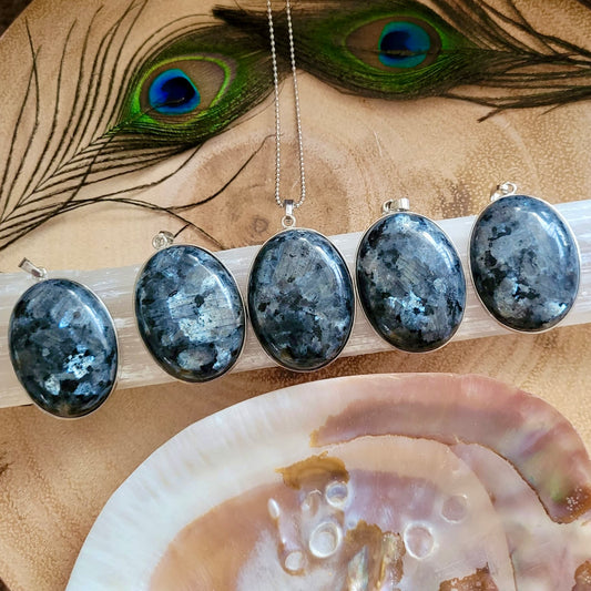 Black Moonstone Larvikite Oval Pendants