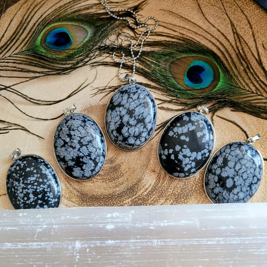 Snowflake Obsidian Oval Pendant