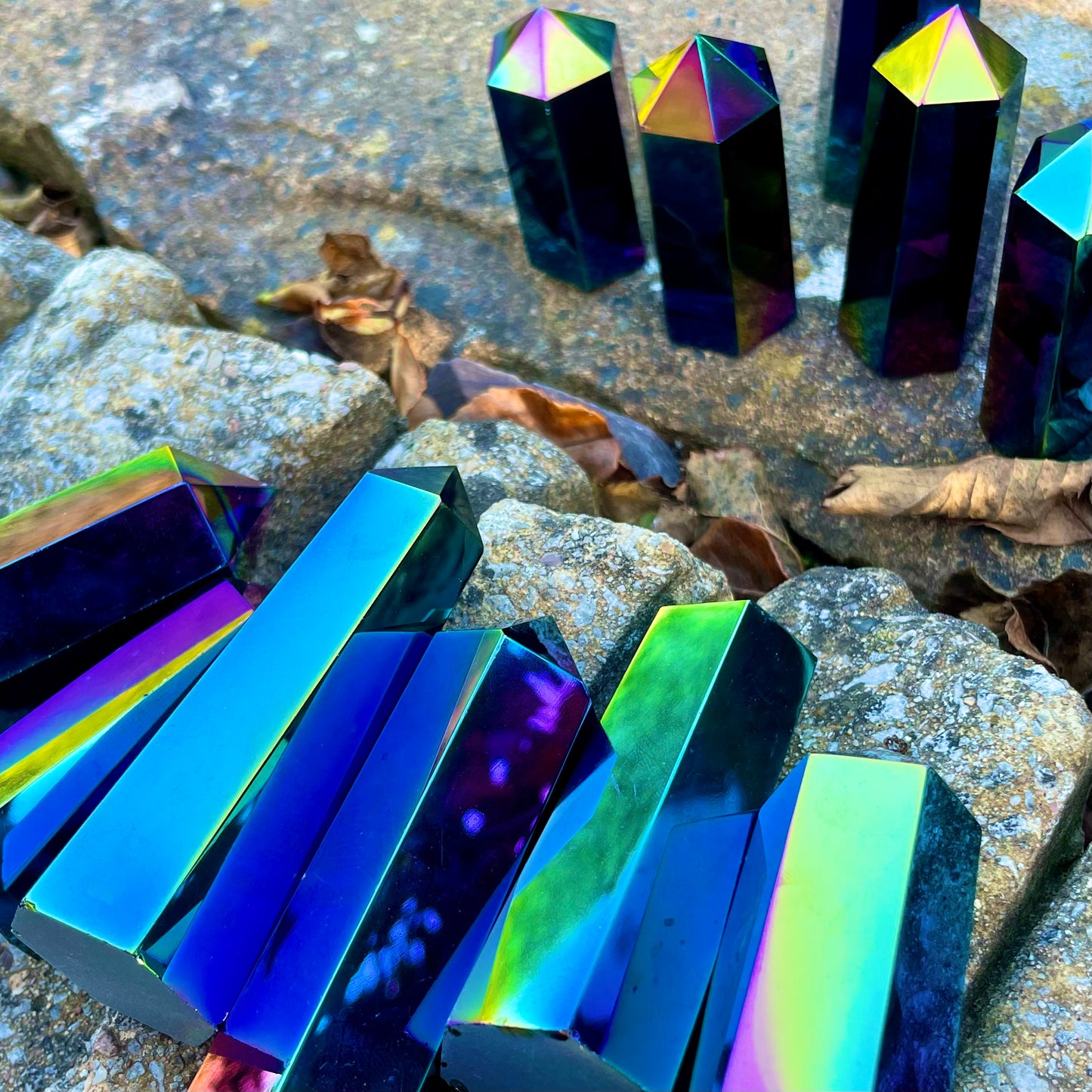 Black Obsidian Rainbow Aura Towers