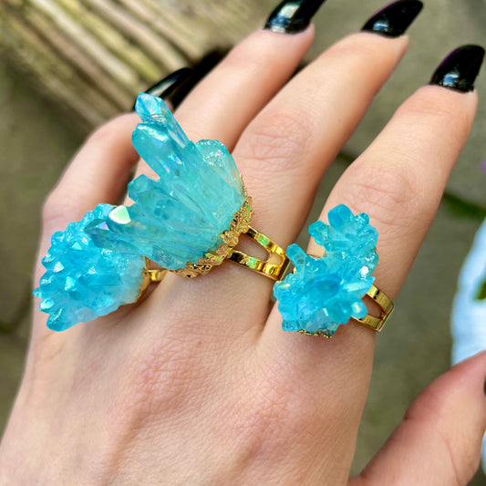 Aqua Aura Quartz Cluster Ring 🦋💫💍✨