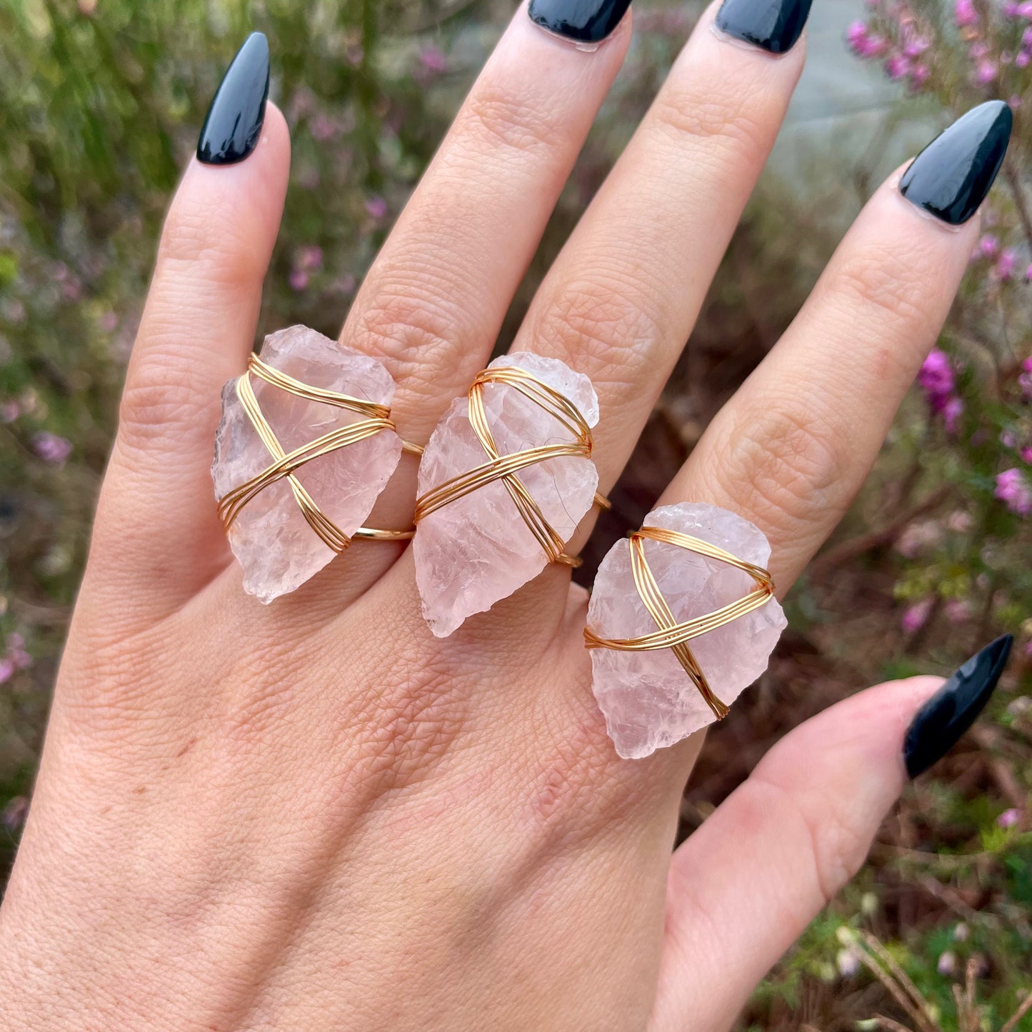 Rose Quartz Wire Wrapped Arrowhead Rings 💓🌙✨