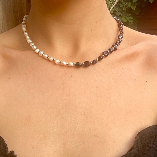 Red Garnet and Pearl Choker Necklace