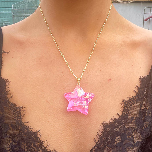 Rose Aura Quartz Star Necklace