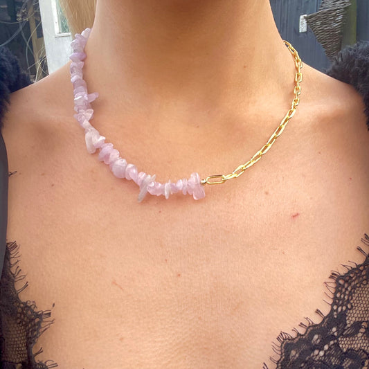 Kunzite Chip Choker Necklace