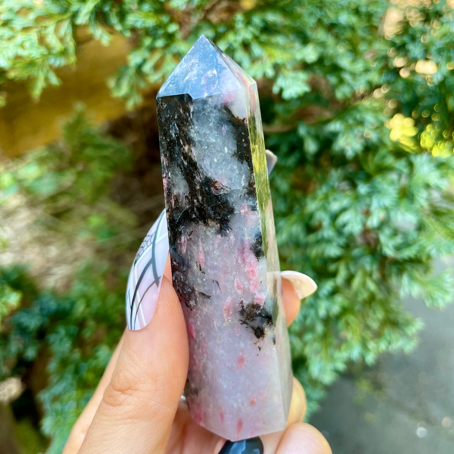 Rhodonite with Quartz Crystal Towers 🖤🤍💖