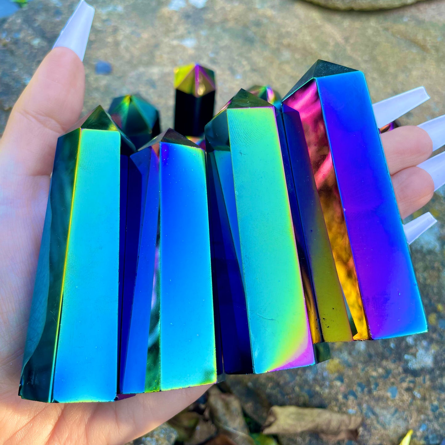 Black Obsidian Rainbow Aura Towers