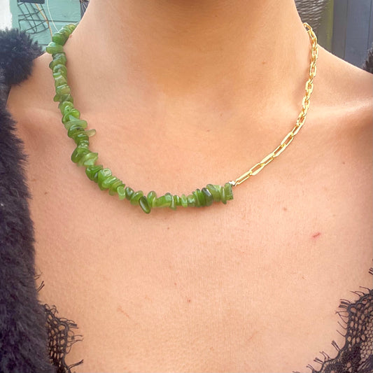 Green Jade Chip Choker Necklace