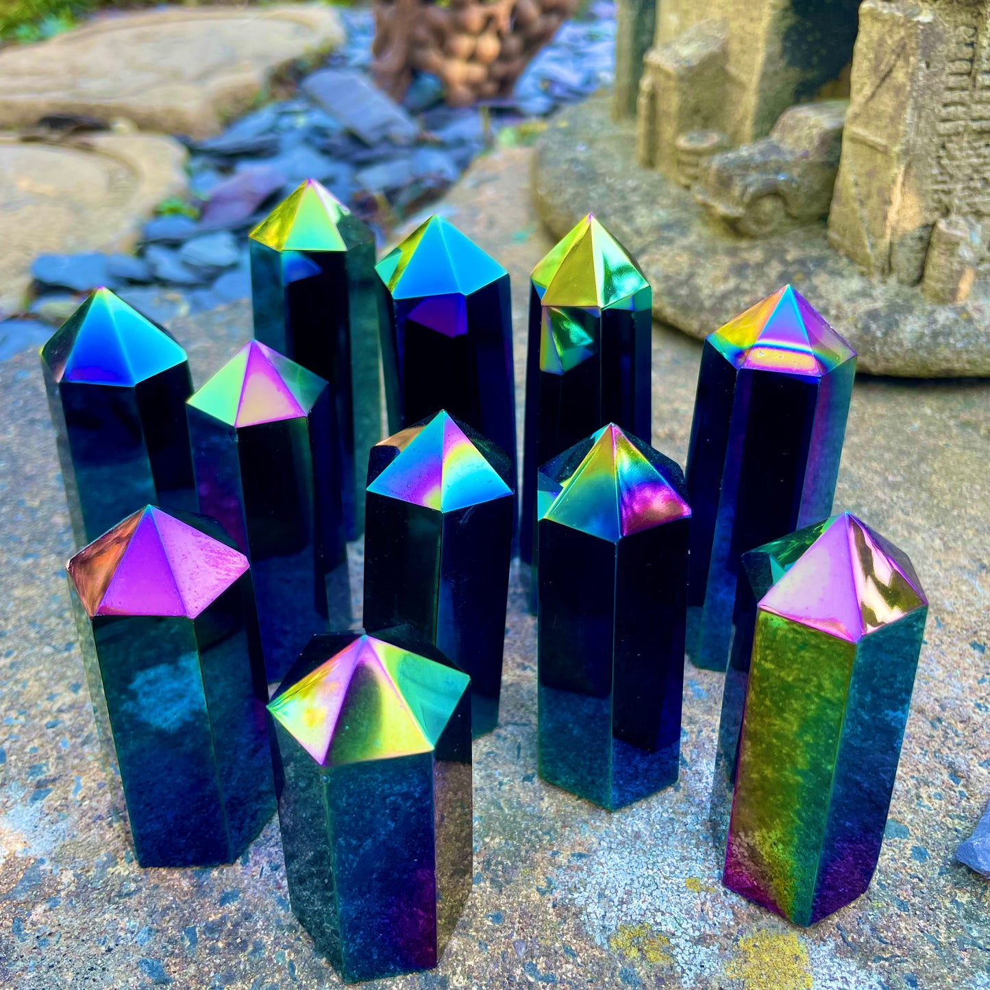 Black Obsidian Rainbow Aura Towers