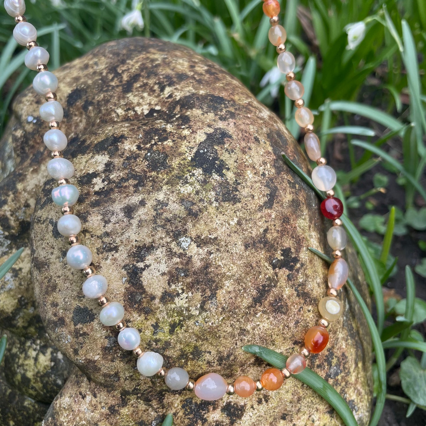 Carnelian and Pearl Choker Necklace