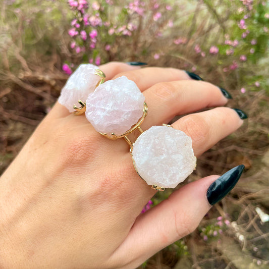 Rose Quartz Raw Statement Ring 🌸