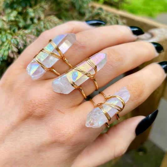 Angel Aura Quartz Wire Wrapped Rings 👼💍✨