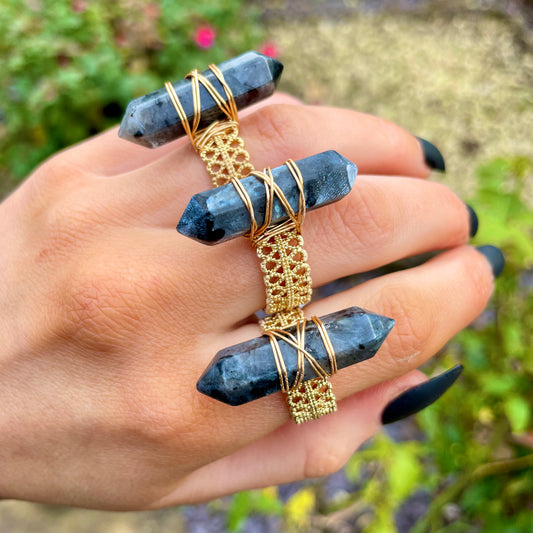 Larvikite Double Terminated Wire Wrapped Ring