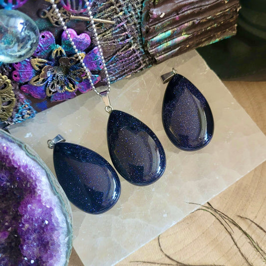 Blue Goldstone Teardrop Pendants