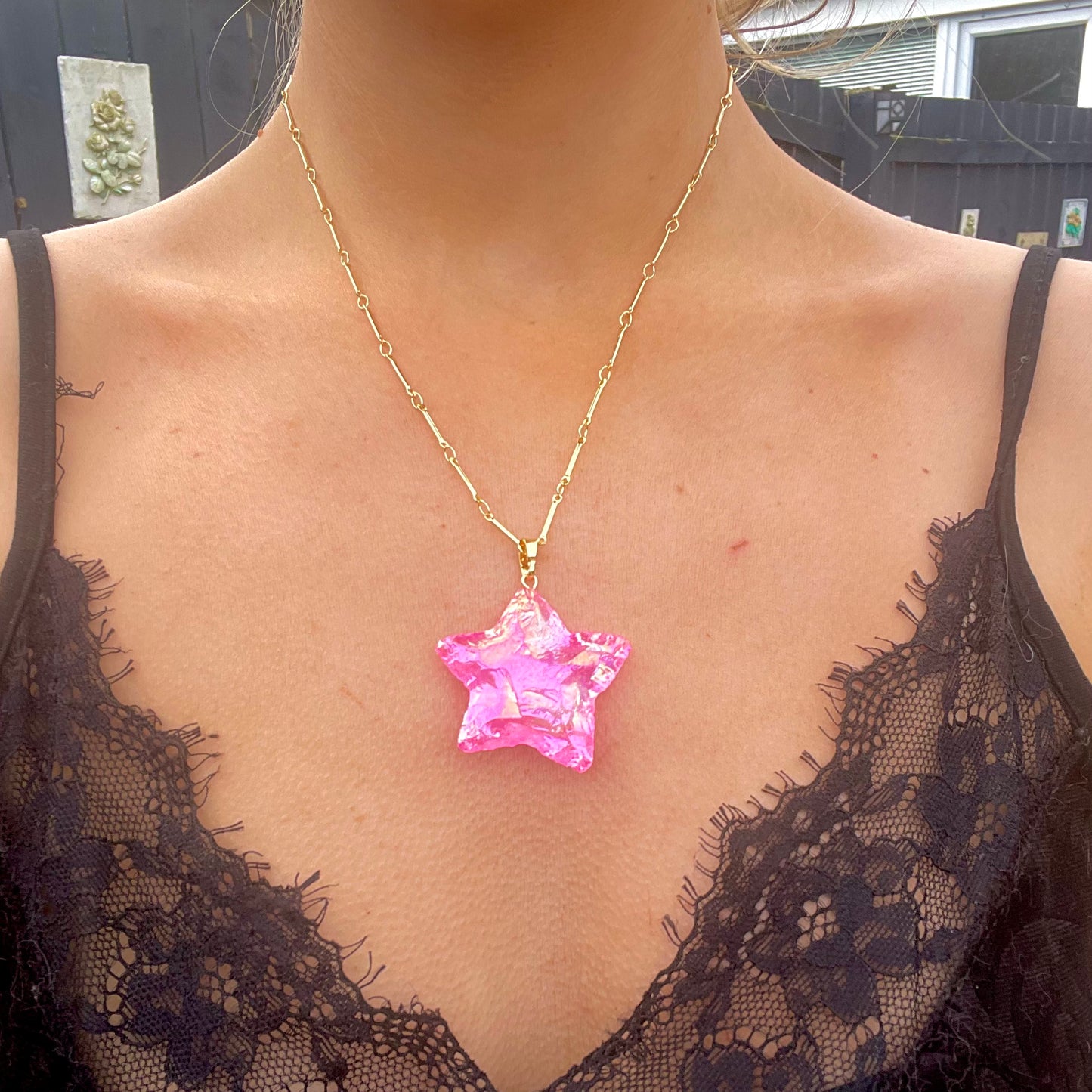 Rose Aura Quartz Star Necklace