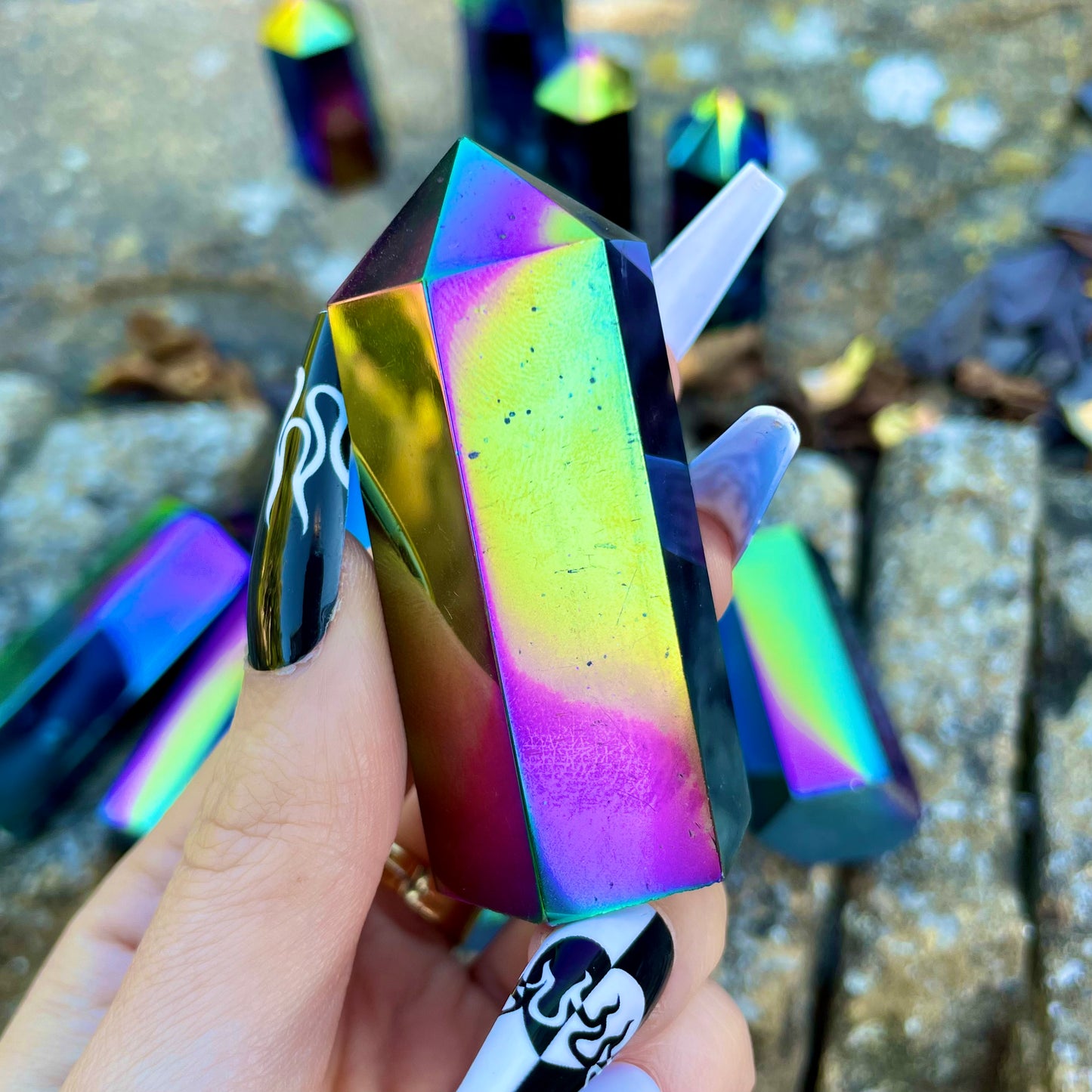 Black Obsidian Rainbow Aura Towers