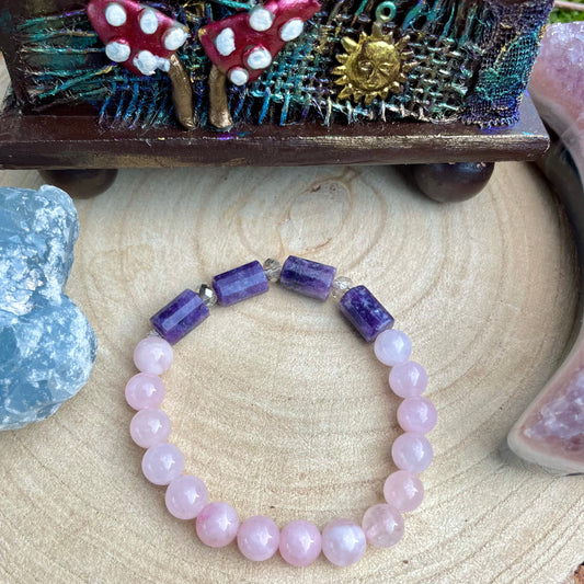 Lepidolite and Rose Quartz Beaded Bracelet 💖💜💖