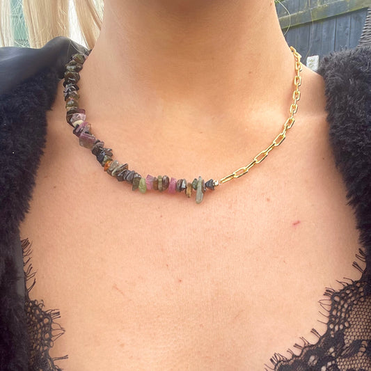 Mixed Tourmaline Chip Choker Necklace